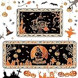 Timgle 2 Pcs Halloween Rugs Witch Skeleton Pumpkin Rug Happy Halloween Kitchen Bathroom Rugs Gothic Rug Floor Mat for Halloween Home Bathroom Decor, 17 x 29 Inch, 17 x 47 Inch(Novel Style)