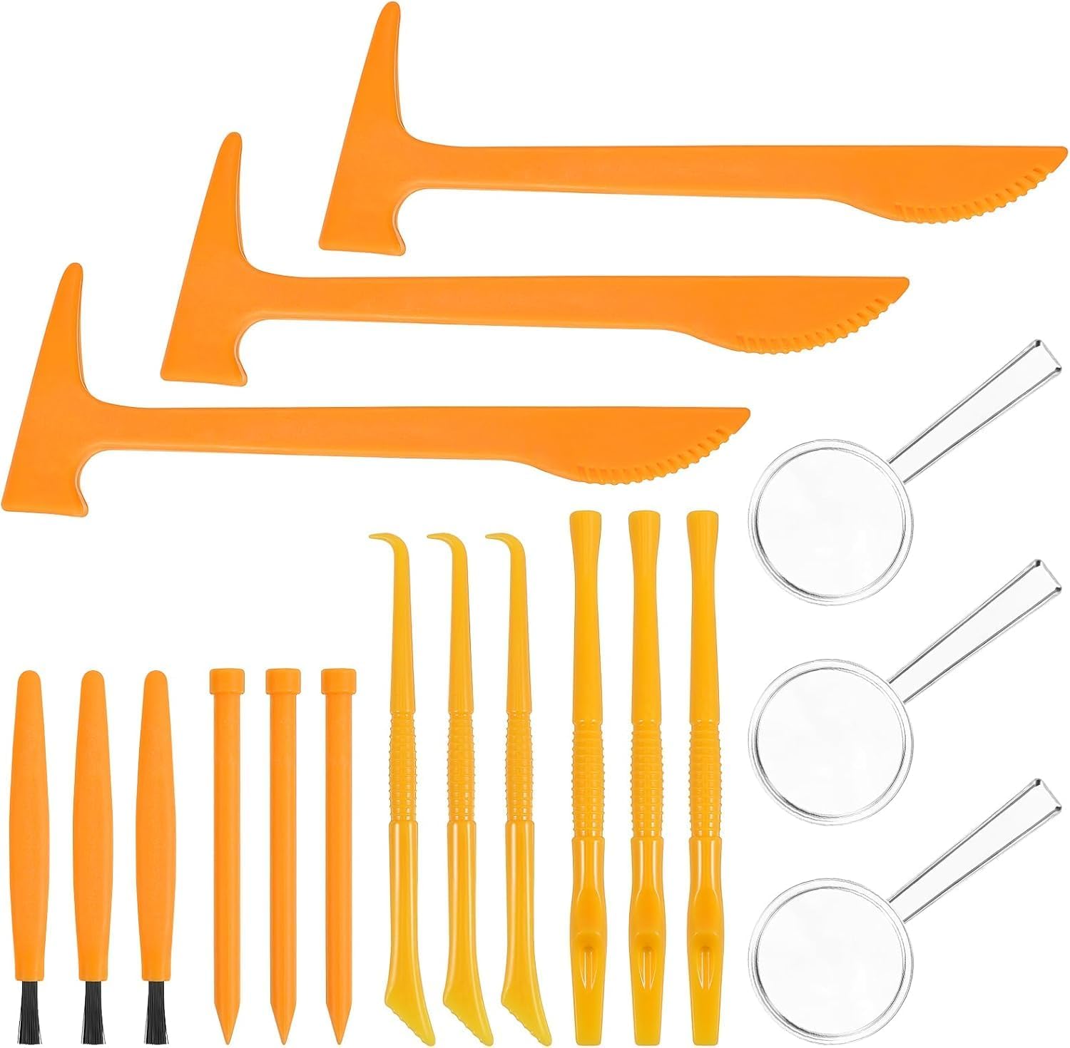 3 Sets Plastic Dig Tool Set | Archaeological Excavation Kit with Mini Hammer, Chisel, Brush, and Scraper for Dino and Gem Digging