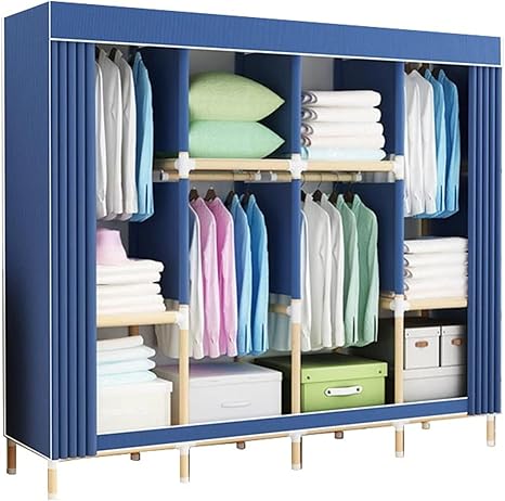 Amazon 生地ワードローブ メンズベッドルームオープンキャビネット棚吊りレール折りたたみワードローブ 付き家具を組み立てる Size 168 125 45cm ワードローブ オンライン通販