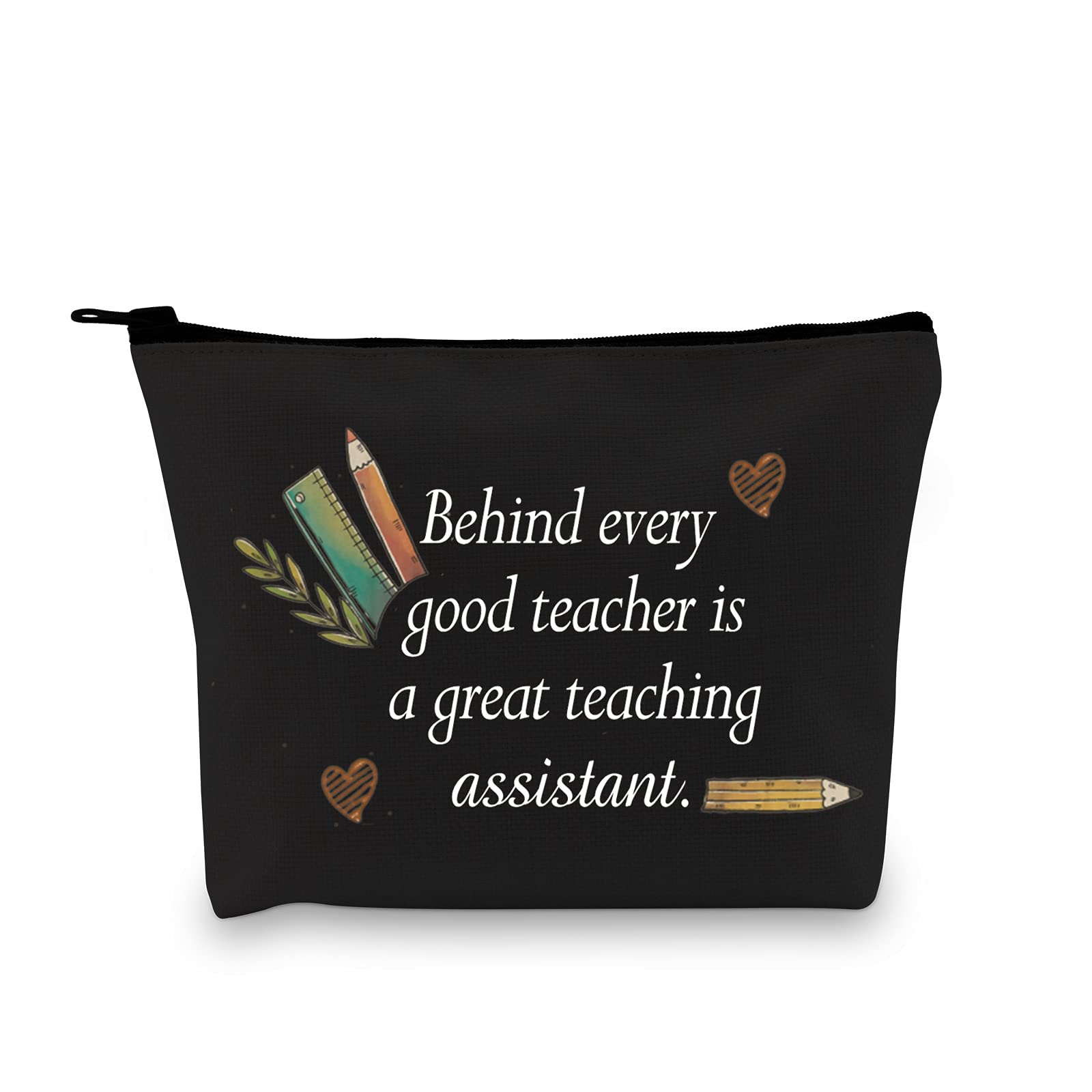 G2TUP Teaching Assistant Gift TA Cosmetic Bag Case Behind Every Good Teacher is a Great Teaching Assistant, black, 无