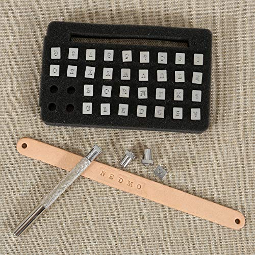 Yoption Conjunto de ferramentas de perfuração de couro, letras metálicas e números, 26 letras, alfab
