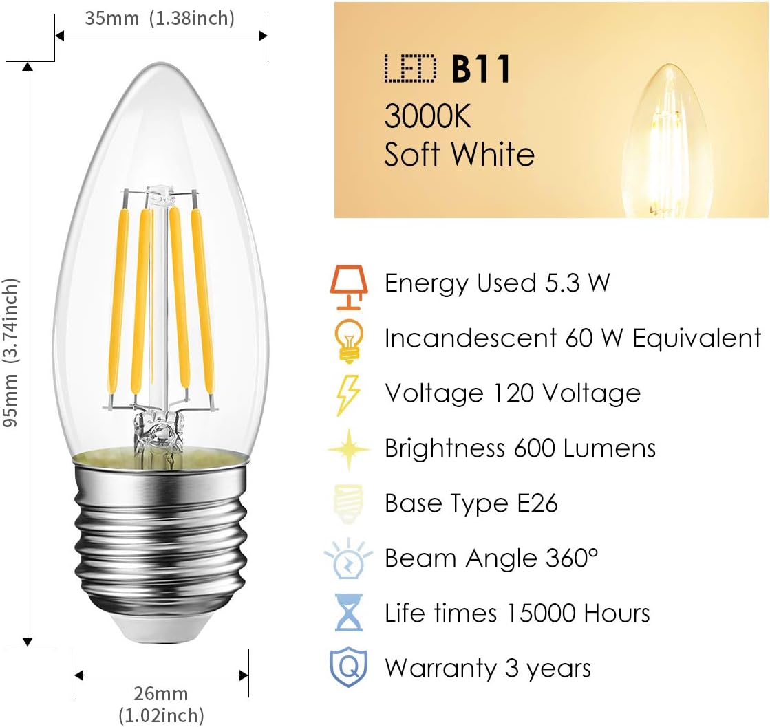 🔥 Crаzу Dеаlѕ LVWIT B11 Filament Bulb E26 Base Non-Dimmable 6W(60W Equivalent) 2700K Warm White Chandelier Decorative Candle Light Bulb 6 Pack Uр Tо 50% оƒƒ LVWIT B11 Filament Bulb E26 Base Non-Dimmable 6W(60W Equivalent) 2700K Warm White Chandelier Decorative Candle Light Bulb 6 Pack