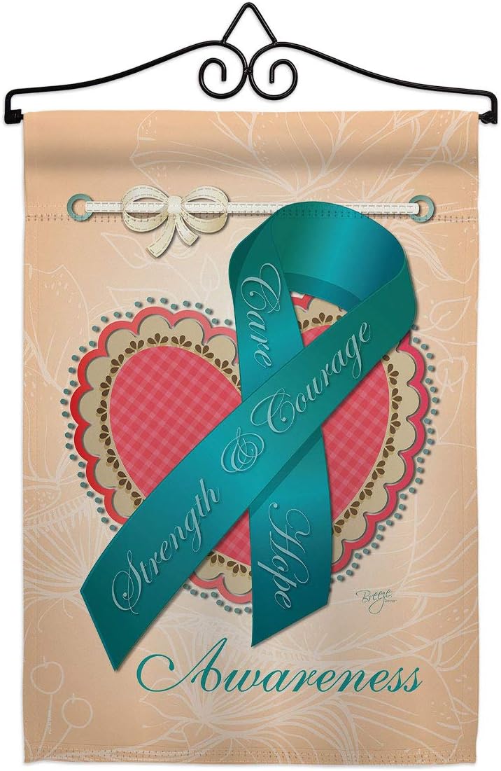 Ovarian Awareness Garden Flag Set Wall Hanger Support Inspirational Survivor Ribbon Prevention Cancer Autism Breast BLM Small Decorative Gift Yard House Banner Made In USA 13 X 18.5