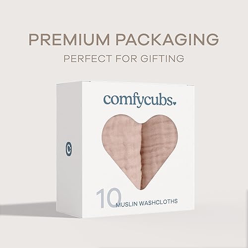 Miniatura 6 de Comfy Cubs Paquete de 10 paños de muselina para bebé, paños suaves de algodón de 6 capas para pieles sensibles, 10 x 10 pulgadas, grandes, suaves