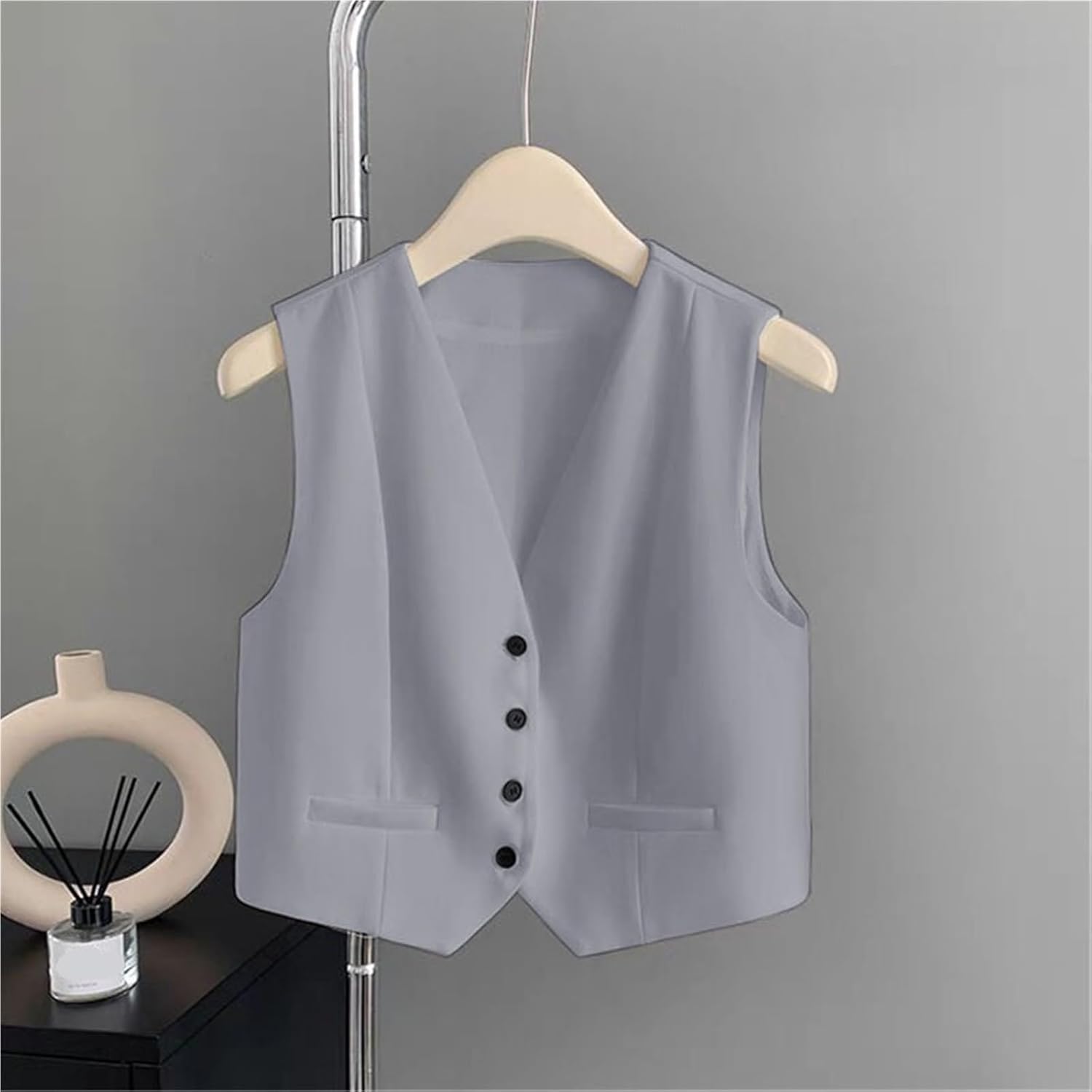 Women's V-neck Single-breasted Suit Vest Workplace Business Daily Dating Versatile Short Vest Jacket