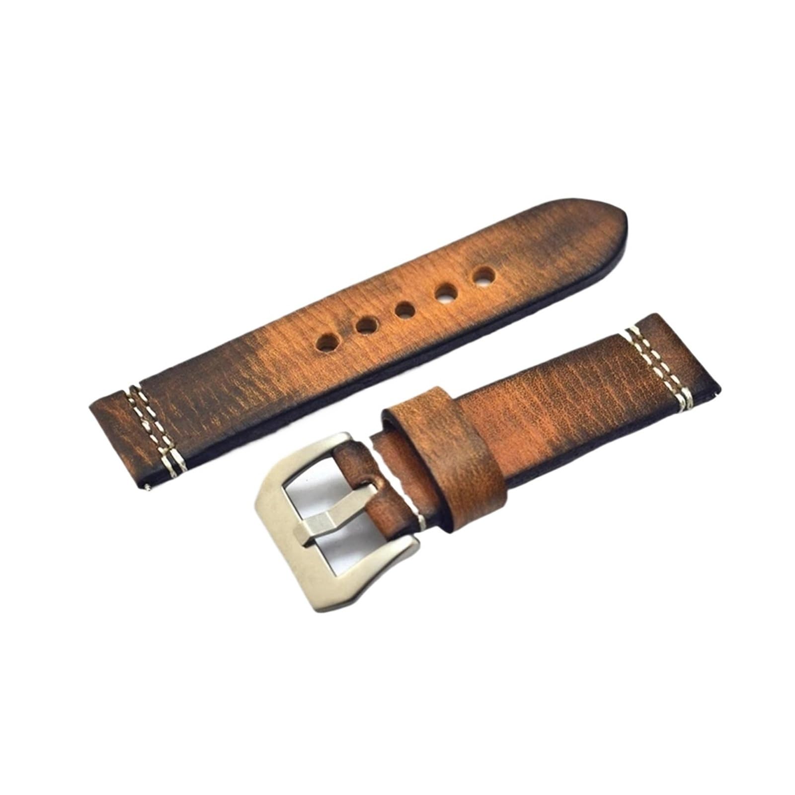 Genérico Correa de reloj de cuero grueso for hombre, pulsera antigua de repuesto, hebilla de acero inoxidable esmerilado, 20/22/24/mm, KZV09