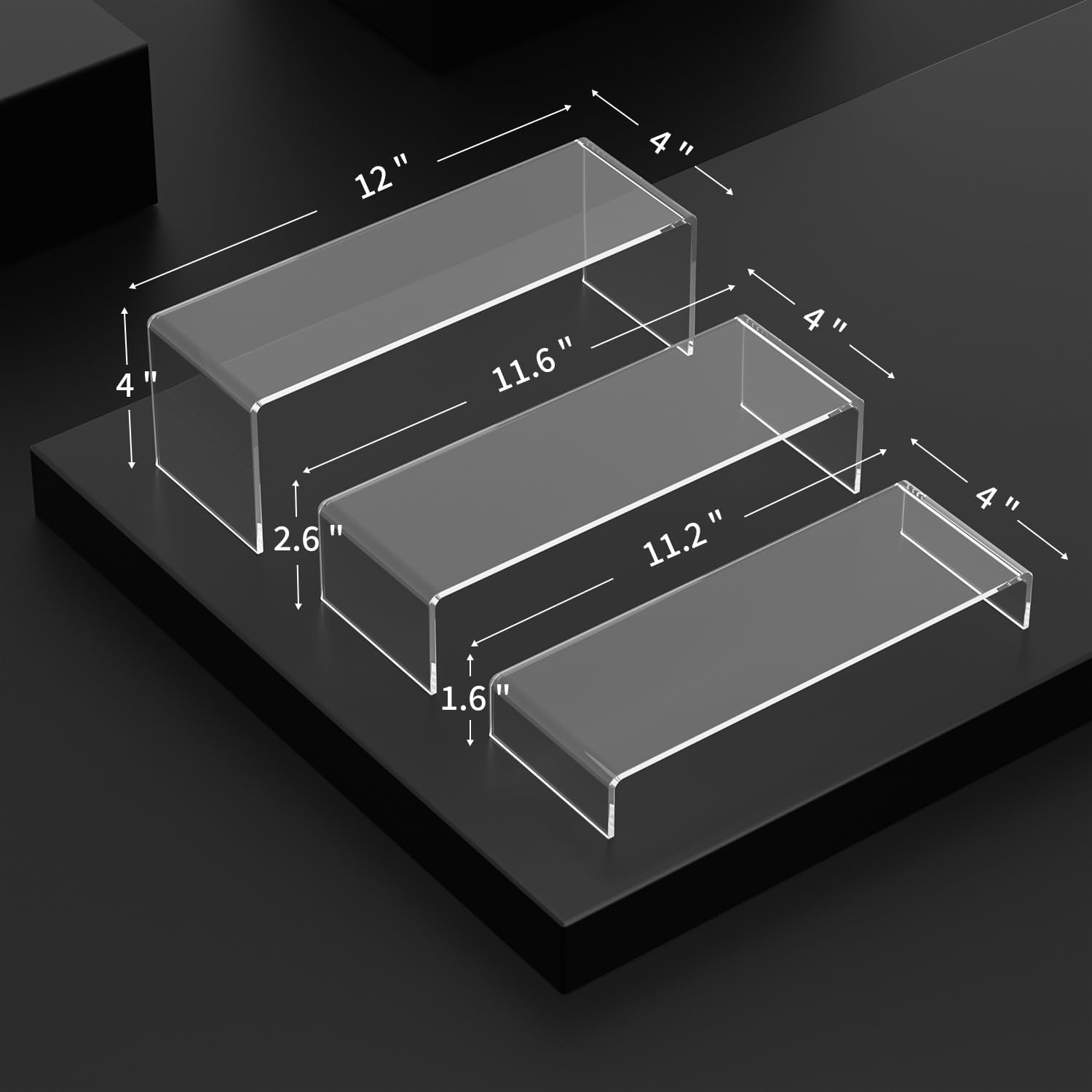 6 Pcs Display Risers, Rectangular Clear Acrylic Showcase Collectibles Display Stands Suitable for Retail Shoe Showcase Jewelry Action Figures (M)