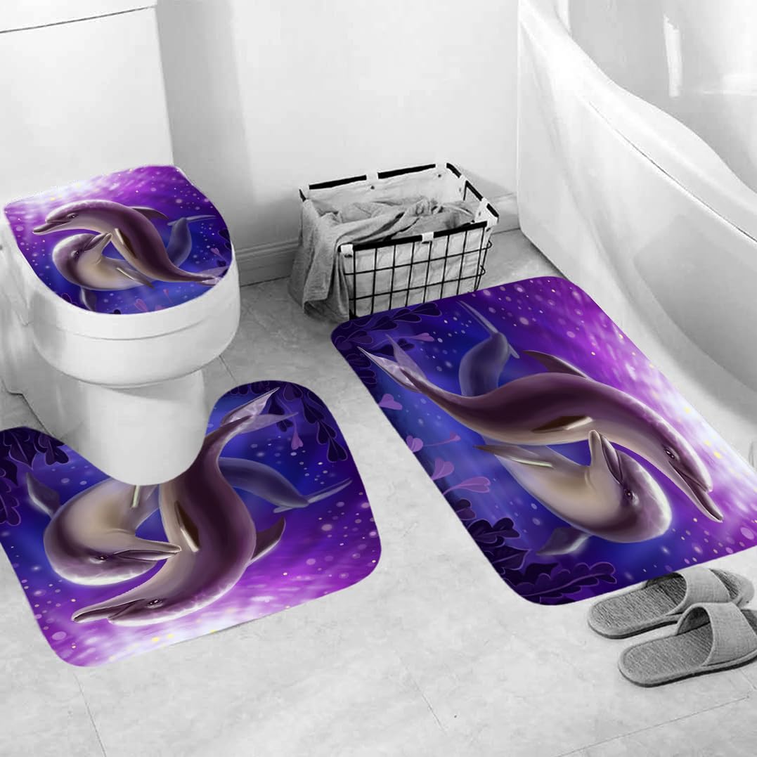 Tapis de salle de bain dauphin et contour WC en microfibre antidérapante