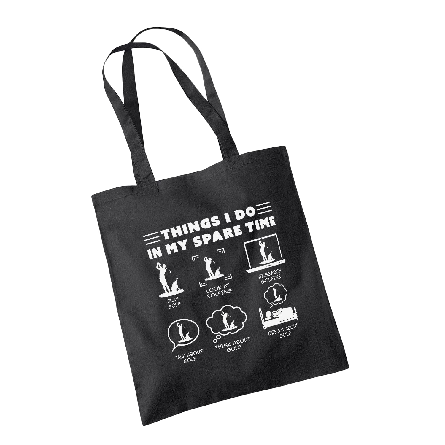 in My Spare Time Golf Tote Bag - Mens Funny Novelty Golfing Sports Gifts Present Idea Birthday Christmas Dad Fathers Golfer Joke Sportswear Accessories Organic Cotton (One Size, Black)