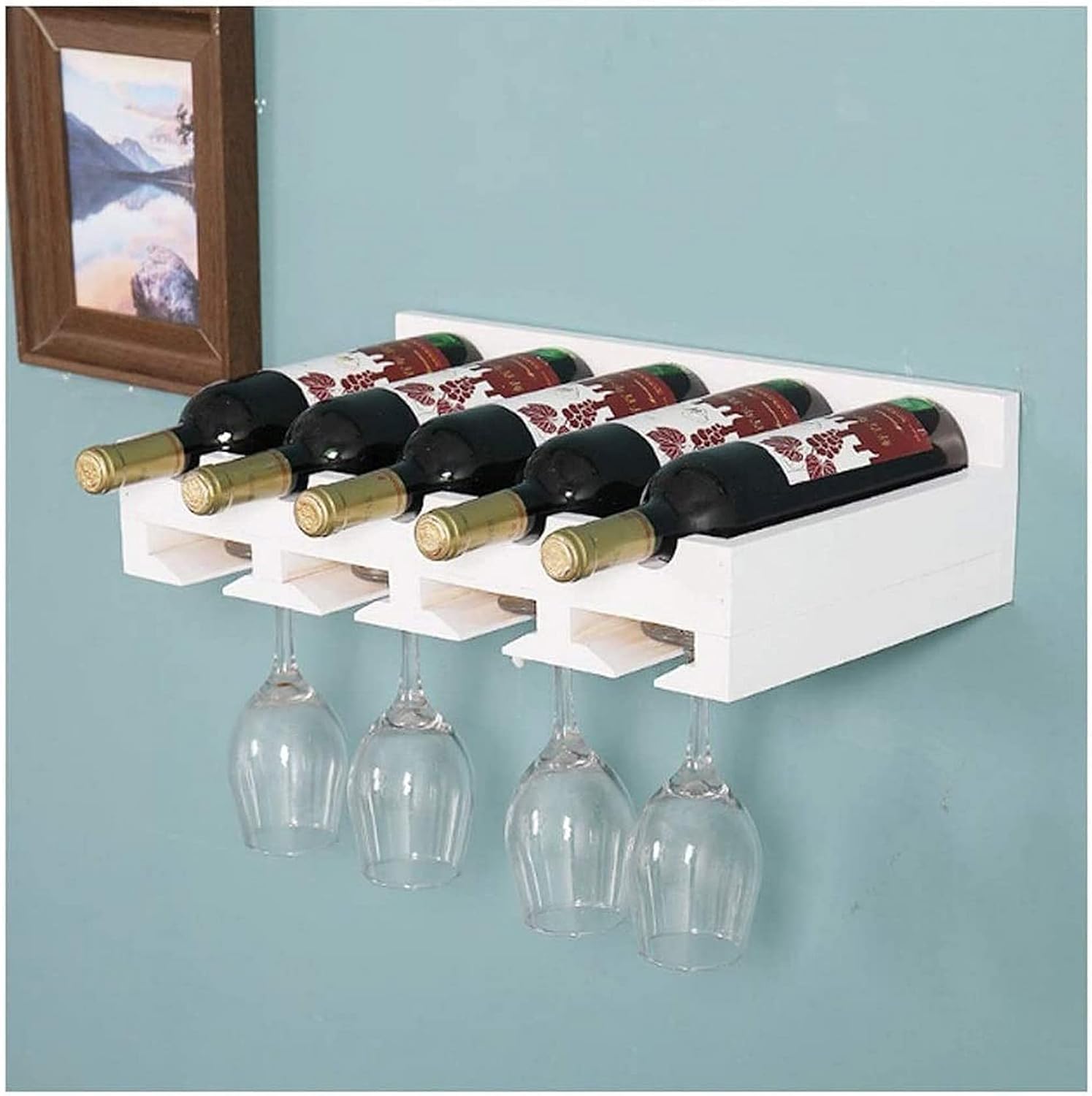 Wine Rack Wall Mounted Wine Rack, Wine Shelf Organizer with Red Wine Glasses Storage, Wooden Wine Bottle Holder for Living Room Display Wine Shelf (Color : Dark red, Size : Large)