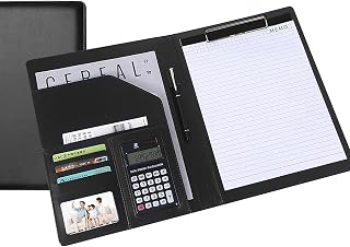 JINYUDOME A4 Clipboard Folder,Clipboard with Calculator Multifunctional Artificial Leather File Storage Device, Used for Interviews, Conference Presentations, Black