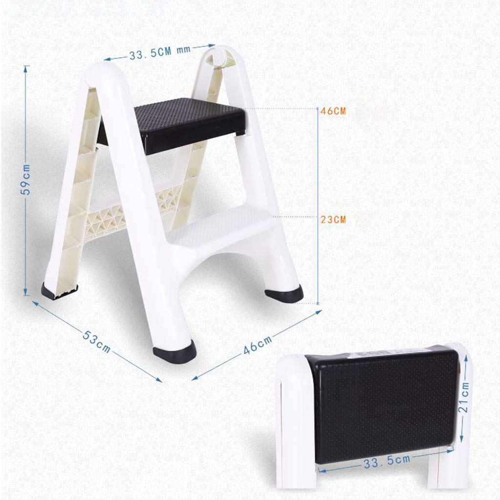 Inklapbare stap, opvouwbare stappen, 2-staps kunststof ladder, kleine kruk met anti-slip mat, lichte keuken steps, 100 kg capaciteit