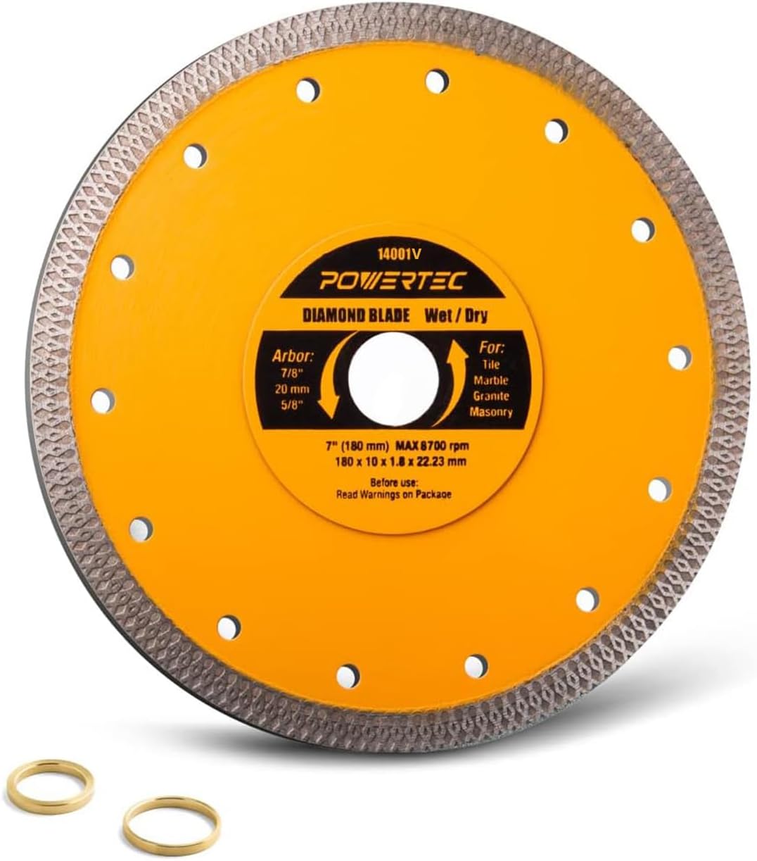 POWERTEC 14001V 7" Diamond Blade for Tile Saw, Diamond Saw Blades for Cutting Tile, Granite