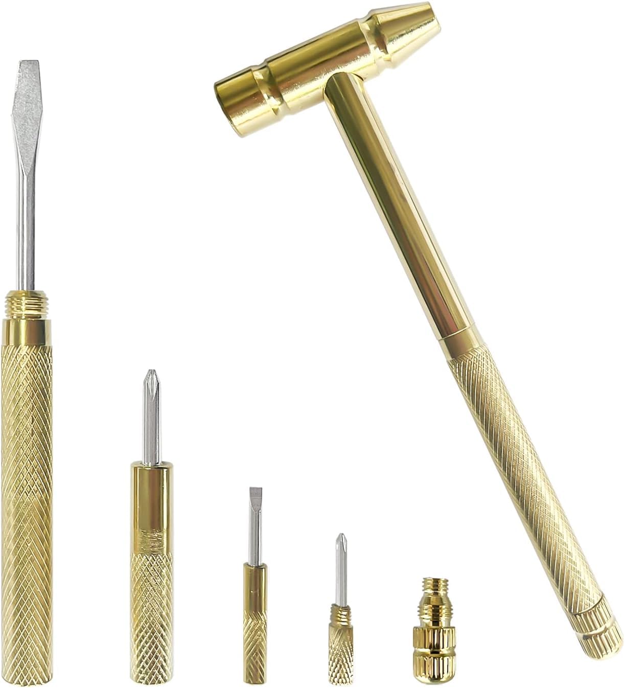 MKgrovv 6 in 1Mini Claw Hammer Portable with Screwdriver Set Mini Hidden Small Metal Hammer, Multi Functional Multi tool Metal Portable Hammer Mini Hathodi (Built-In-Screwdriver-Golden) (B0CVQPVB44) Amazon Price History, Amazon Price Tracker