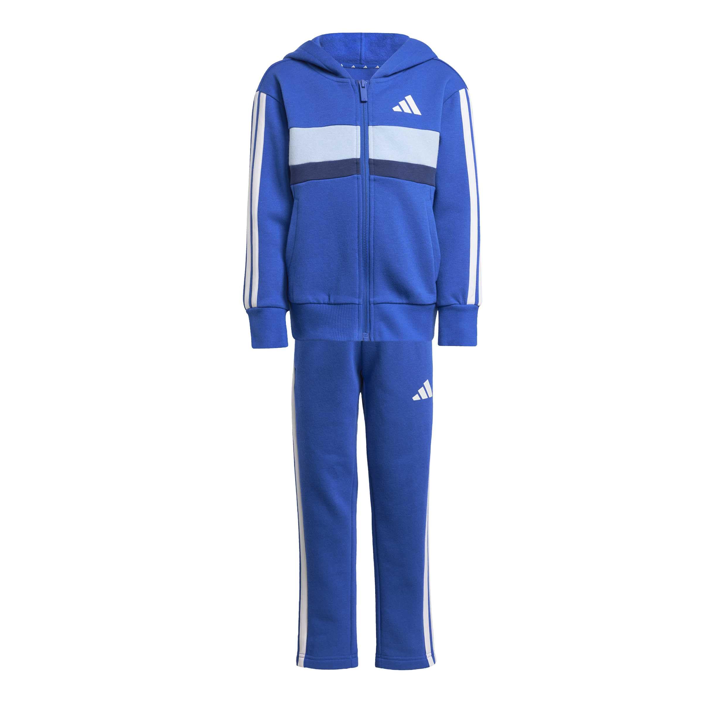 adidas Unisex Kids Seasonal Essentials Tiberio 3 Stripes Fleece Track Suit, team royal blue/white/glow blue, 7-8 Years