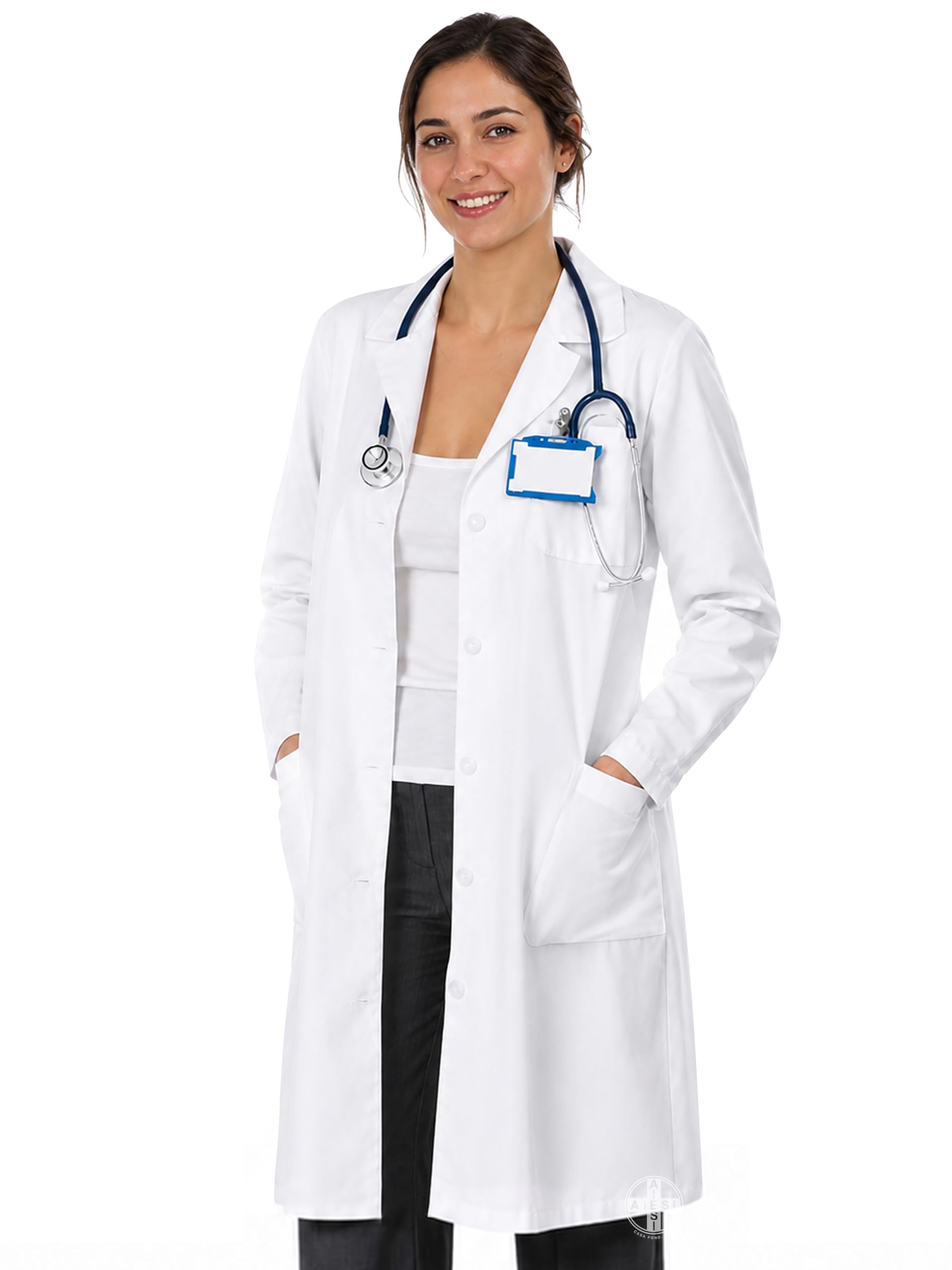 AIESI® Camice medico e da laboratorio per donna bianco in cotone 100% sanforizzato