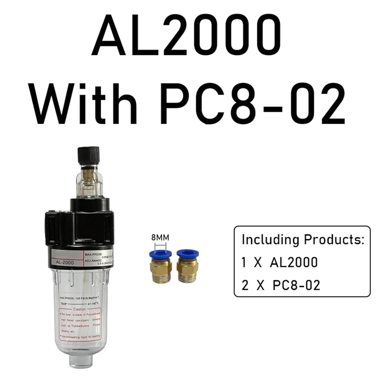AL2000 Lubricator Regulator Compressed Air Filter Airbrush Air Compressor Pressure Reducing 1/4 Inch 1Pcs(With 8mm Fitting)