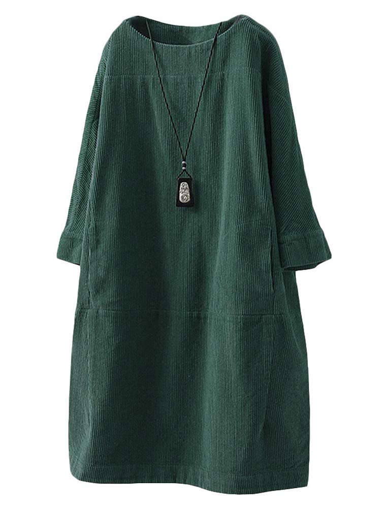 FTCayanz Robe Femme Oversize Tunique Velours Côtelé T-Shirt Robe Lâche Élégante Coton Longue Tops