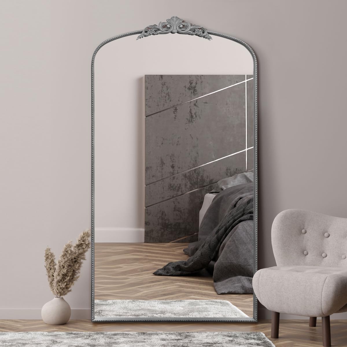 Mirroroutlet CrownSilver Metal Framed Arched Wall Mirror With Decorative Crown 68" X 38" (174Cm X 96Cm) from B&Q