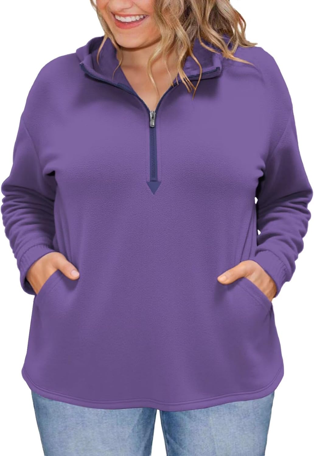 VOGRACE Plus-Size-Hoodies for Women Casual Half Zip Sweatshirts Trendy Long Sleeve Polar Fleece Pullover Warm Loose Tops - Image 2