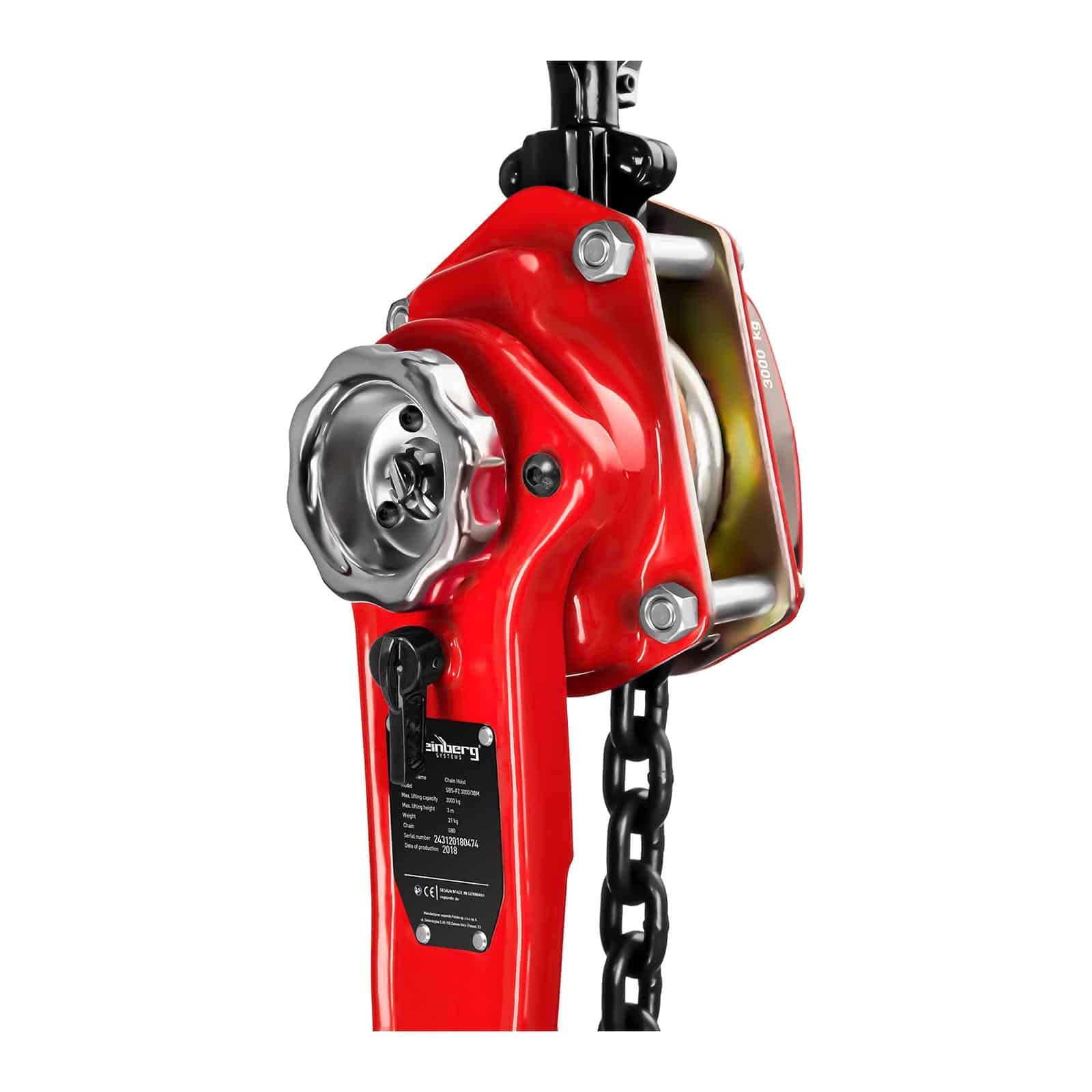 Steinberg Systems Palan À Levier Manuel Chaine Cliquet SBS-FZ 3000/3M (Capacité de Charge 3000 kg, 3 mètres, Chaîne G80, Acier)