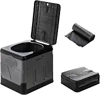 ZENFUN Vaso sanitário portátil de acampamento, vaso sanitário dobrável para adultos, vaso sanitário com saco de lixo preto grosso para emergência ao ar livre, loo impermeável para bagagem, caminhadas,