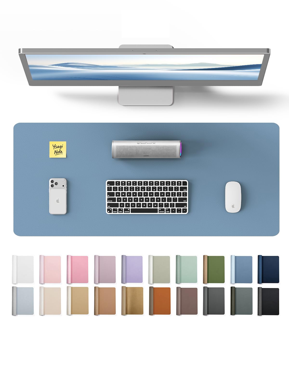 YSAGi Leather Desk Protector, Office Mat, Large Mouse Mat, Non-Slip PU Leather Blotter, Laptop Desk, Waterproof Writing Pad for Office and Home (Blue, 23.6" x 13.8") Blue 23.6" x 13.8"