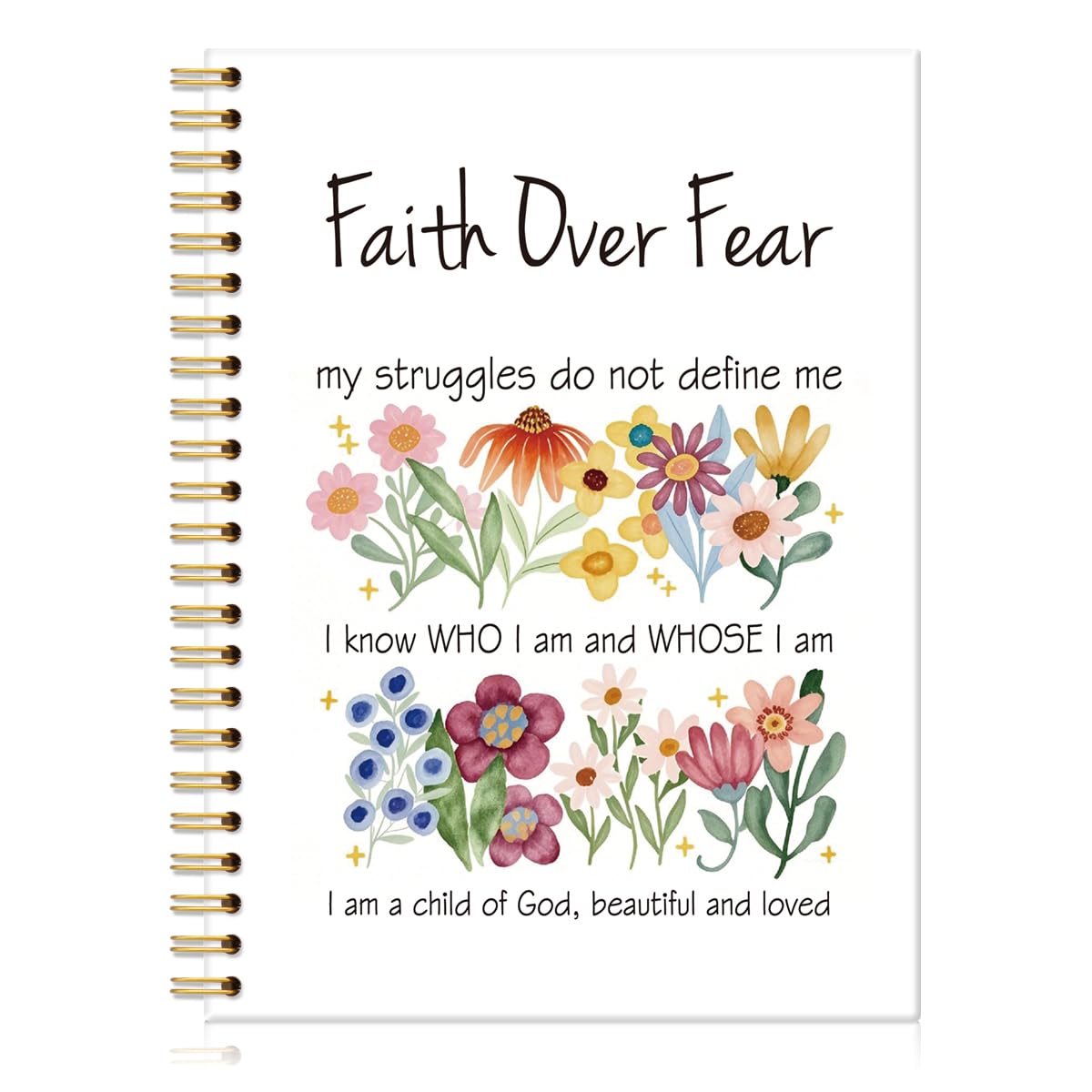 Cuaderno con espiral de tapa dura con 160 páginas con forro de Faith Over Fear, diario de arte de flores cristianas, cuaderno inspirador, bonito diario bíblico para mujeres, compañeras de