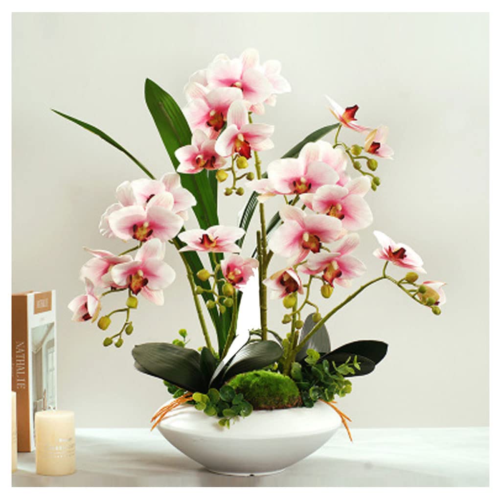 MYUYEE Artificial Flowers For Decoration 3D Artificial Butterfly Orchid Flower Arrangements Fake Flower Latex Orchid With Ceramic Flower Pot Set For Home Decor Artificial Flower(Wit-Roze B)