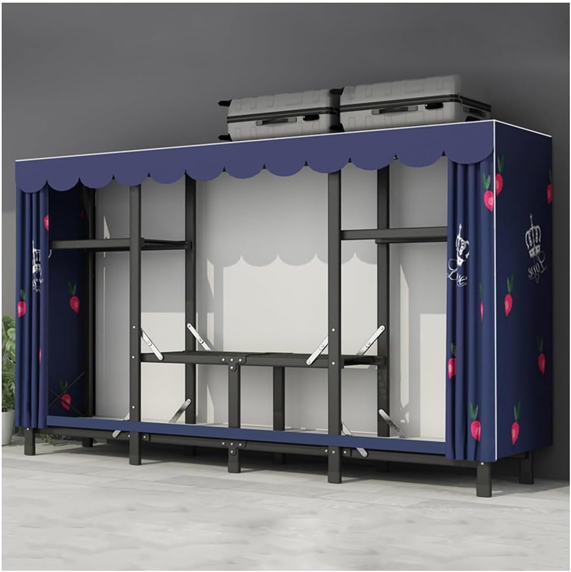 Portable Closet for Bedroom Large Wardrobe Closet for Hanging Clothes with 3 Hanging Rods, 4 Storage Organizer Shelves Quick and Easy to Assemble (Color : B, Size : 220X46X170CM)