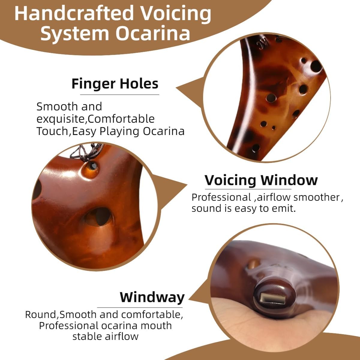 Strawfire12 Hole Ocarina Music Instrument,Alto C Ceramic Ocarina With Song Book Strap(Strawfire Brown)