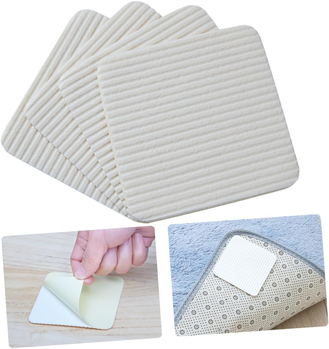 8pcs Anti-Slip Carpet Stickers for Hardwood and Tile Floors Non-Skid Adhesive Area Rug Fixation Tapes Prevent Curling and Sliding Living Room and Bedroom