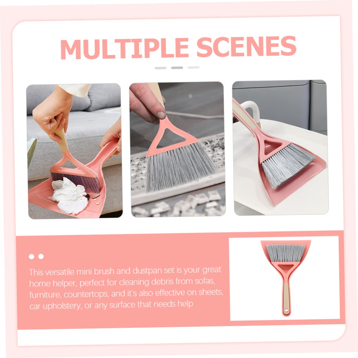 minkissy 1 Set Broom Dustpan Set Duster for Cleaning Drafting Computer Cleaning Brush Floor Broom Hand Broom Shovel Car Interior Cleaning Brush Mini Cleaning Pink Dog Hair Household Plastic