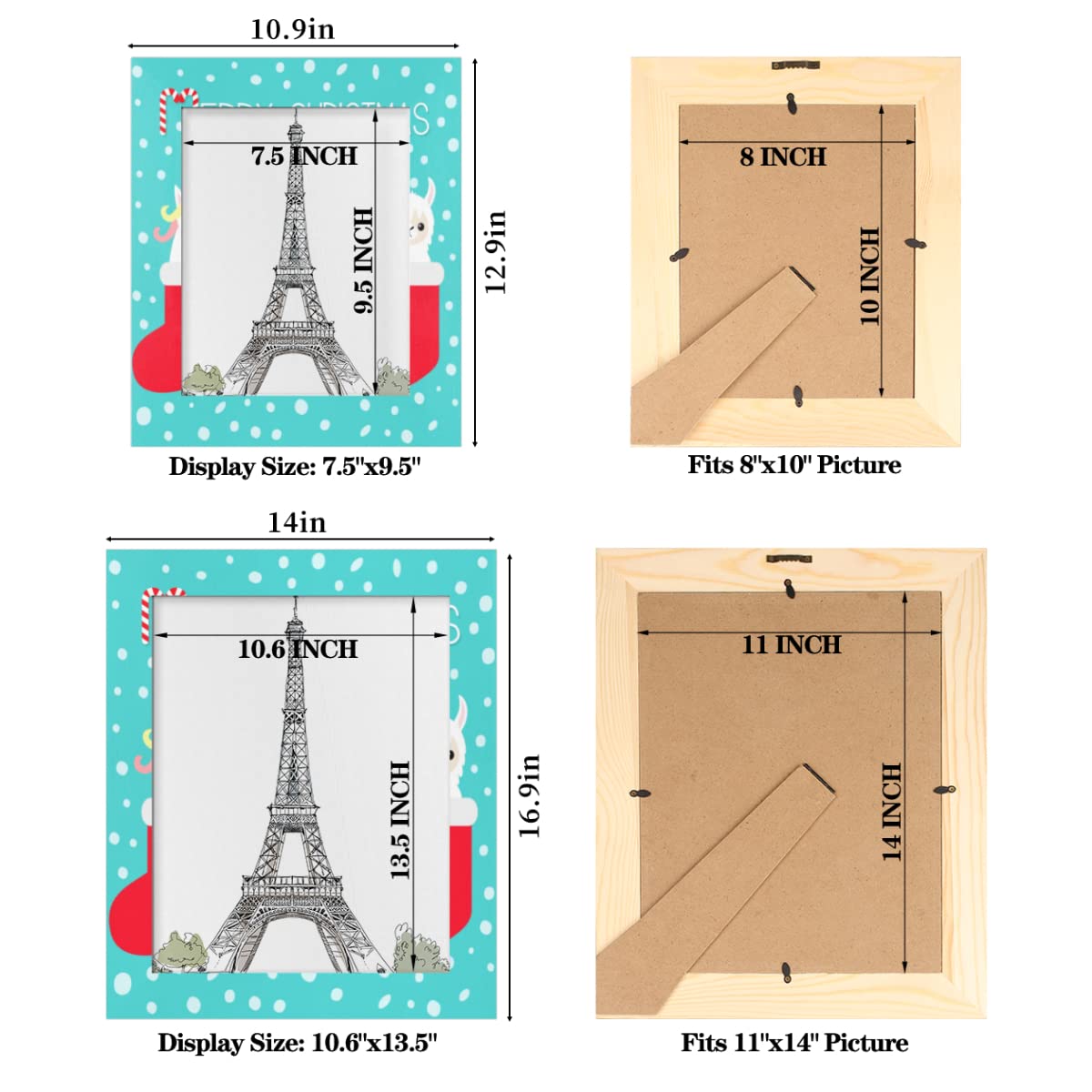 Confezione da 2 cornici natalizie a tema natalizio con vetro resistente per decorazione da parete e da tavolo, con display verticale o orizzontale
