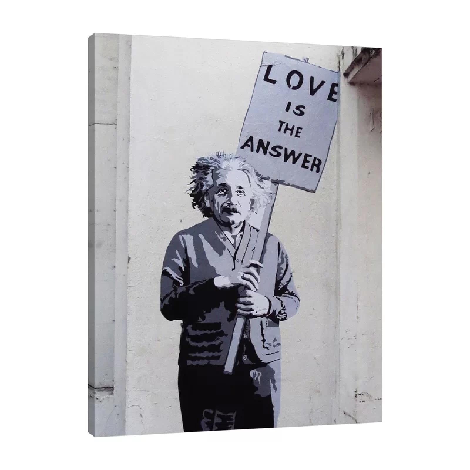 Einstein, Love Is The Answer II por Banksy Canvas Art Posters and Prints with Framed Farmhouse Wall Decor Murals 90x70cm Marco interno