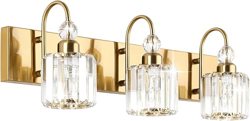 Miniatura 181 de Ralbay - Luces para tocador de baño doradas, 3 luces, de cristal dorado, modernas lámparas para usar sobre el espejo. dorado (Round-Gold),dorado