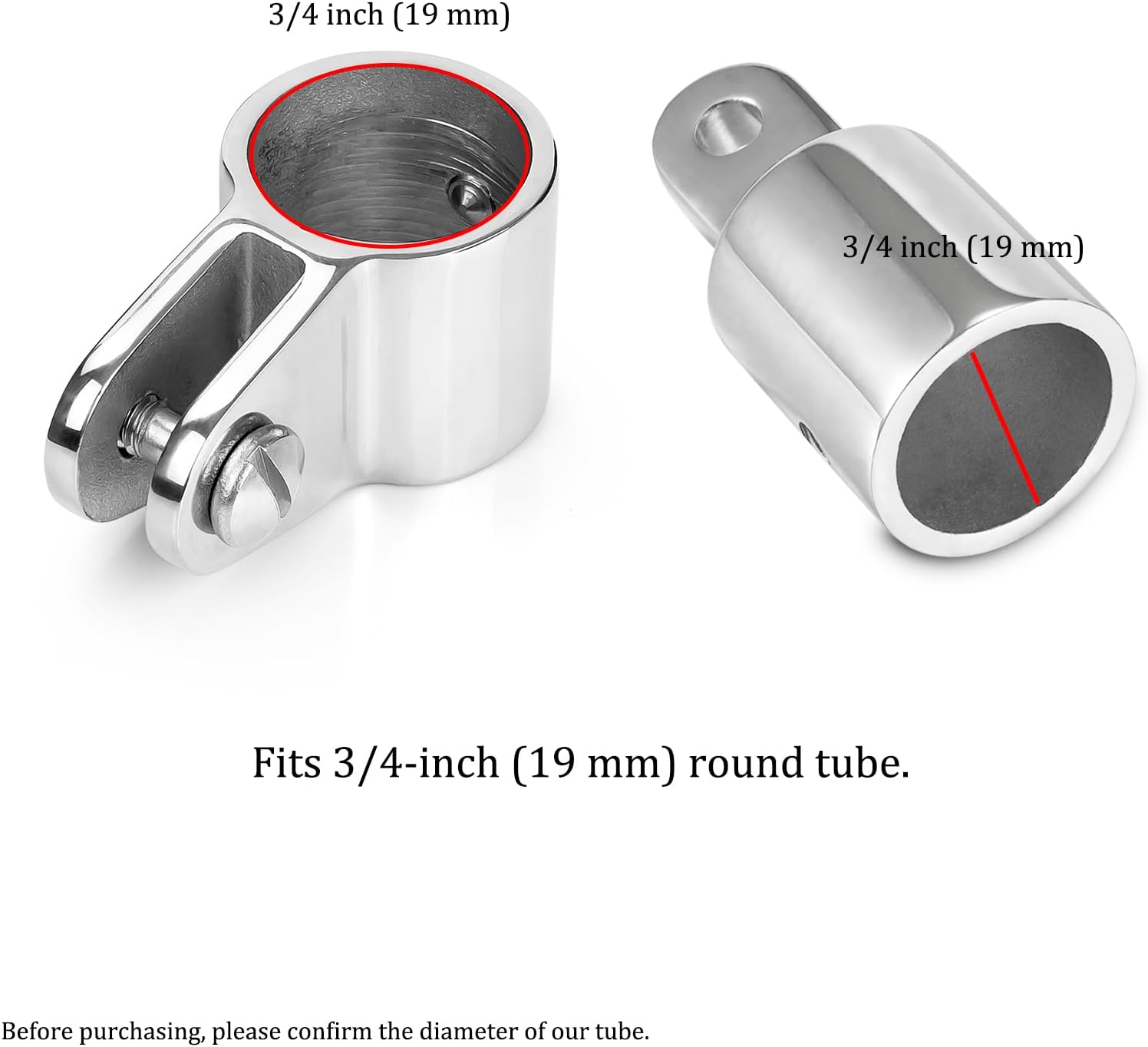 TINGZHIGO 316 Stainless Steel Bimini Top 2 Jaw Slides and 2 Eye End Caps, Bimini Top Hardware, Fits 3/4 inch or 7/8 inch or 1 inch OD Round Tube