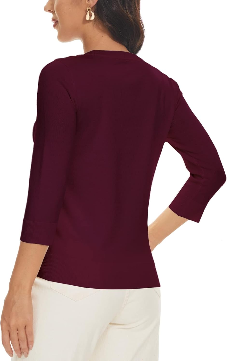 Spicy Sandia Women's 3/4 Sleeve V Neck Pullover Sweaters Lightweight Dressy Casual Trendy Knit Top Shirt - Image 3