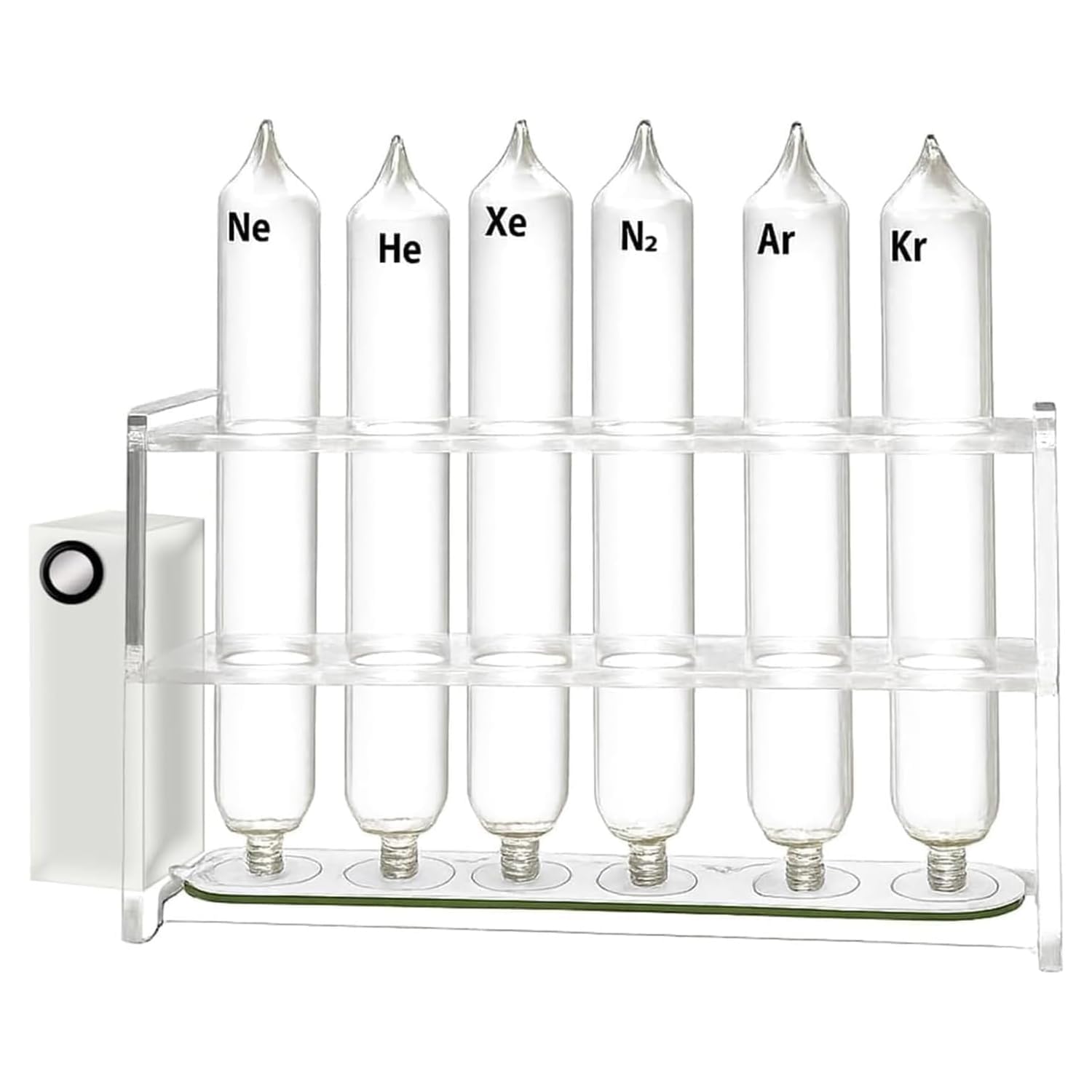 Seltenes Gas-Leuchtröhren-Set – 6 vakuumversiegelte Schutzgas-Demonstrationsröhren mit Erregungsbasis für Klassenzimmer, Heimdekoration, Labors und Ausstellungen, 99,999% Reinheit