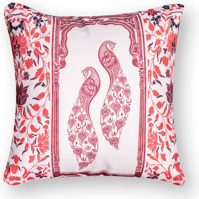 Image of Decorative Satin Sofa Cushion Covers Set of 5, 16 x 16 Inches, Multicolor Floral Printed Pillow Covers for Living Room, Bedroom, Couch & Sofa, Soft Glossy Fabric, Zipper Closure