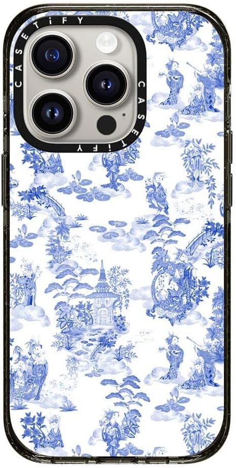 CASETiFY Impact Case for iPhone 15 Pro [4X Military Grade Drop Tested / 8.2ft Drop Protection] - Art Prints - Moon Caravan Toile - Clear Black