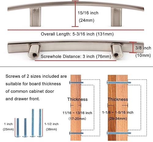 Miniatura 2 de KOOFIZO Paquete de 20 tiradores de barra curvada sólida para gabinete, manija de arco de muebles de bronce aceitado, orificio central para tornillo
