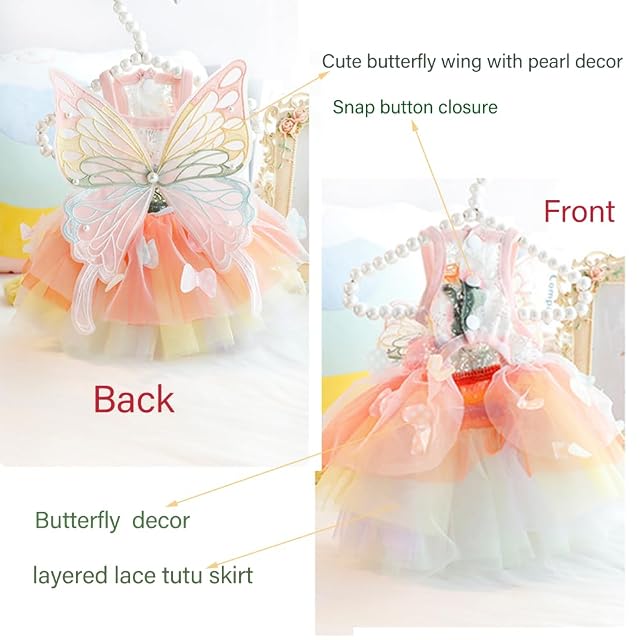 Foto 3 de 6 de Anelekor Vestidos de mariposa arcoíris para perro pequeño, niña, cachorro, tutú de encaje, vestido de princesa