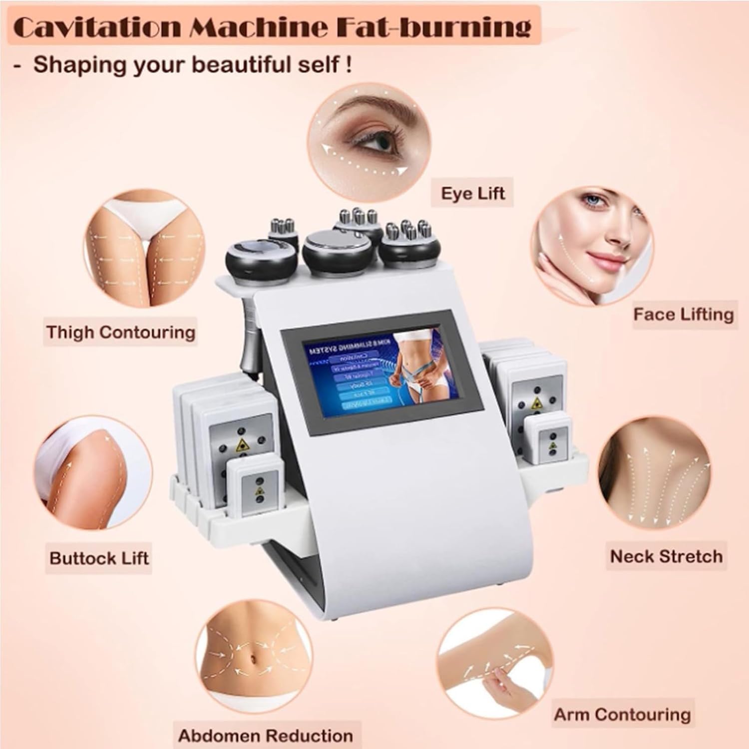 40Khz Radiofrecuencia Cavitación Producto De Belleza, 6 En 1 Anticelulítico Celulitis Masajeador Facial Levantamiento De Cuerpo Conformado Adelgazamiento Máquina para Quemar Grasa Instrument
