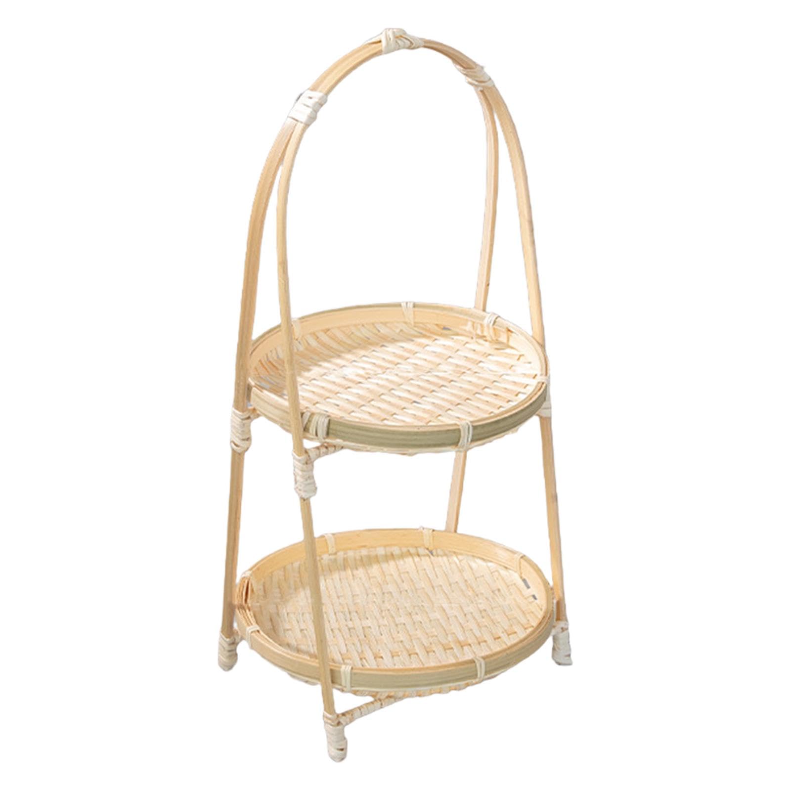 Handwoven Fruit Basket Bamboo Storage Basket Organizer Meal Basket Fruit Bowl Serving Tray Food Basket for Kitchen Home, Double Layer