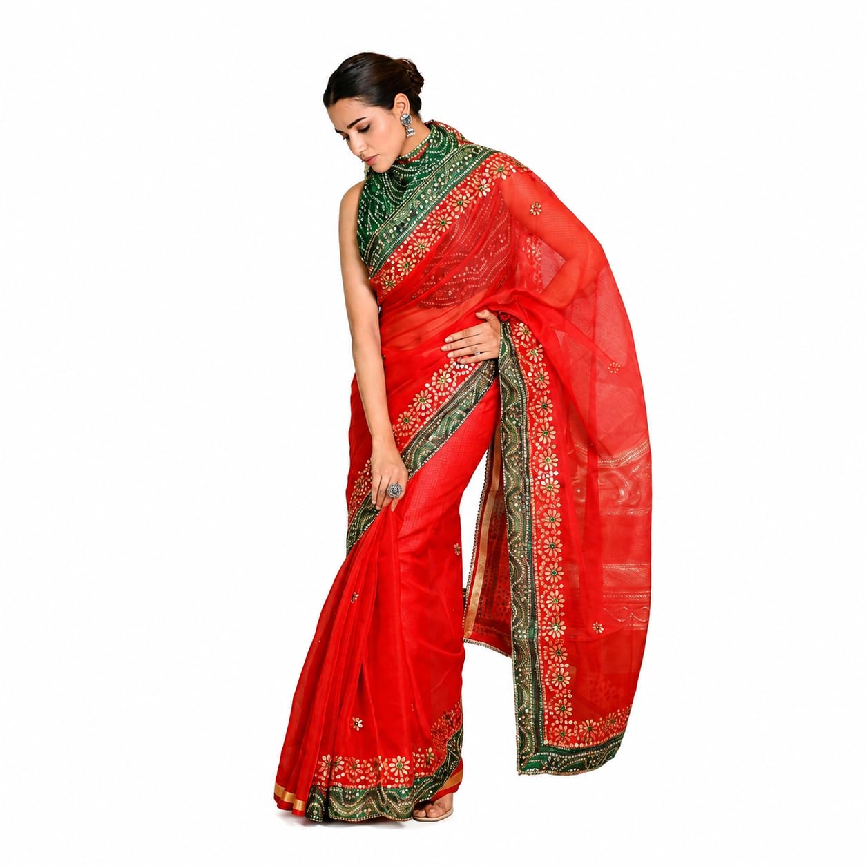 Gota Patti Detailing, Embellished Kota Doria Cotton Silk Saree (Red) | Traditional Indian Ethnic Wear for Women | Lightweight Comfortable Fabric | Elegant Design-picture-26