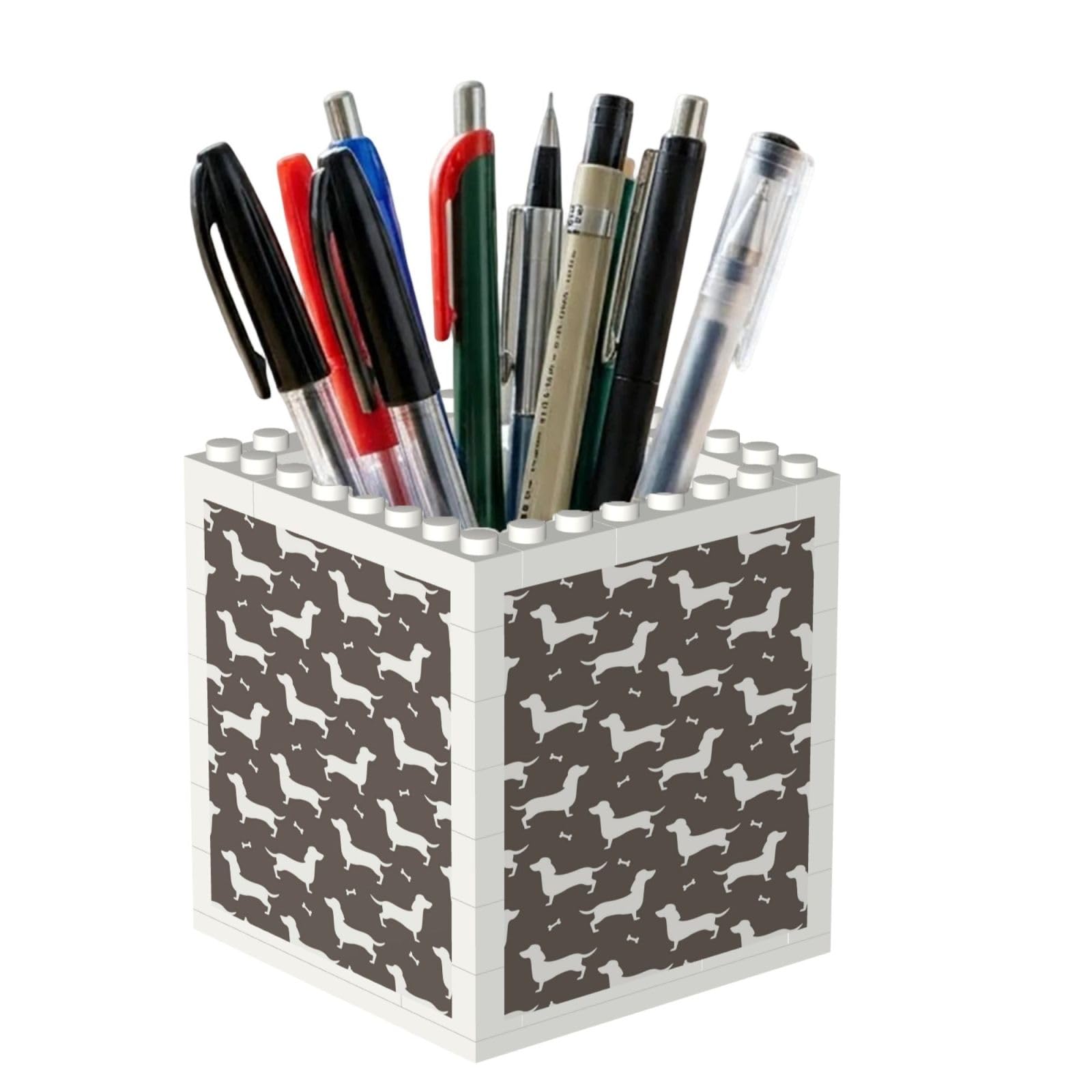Poadnly Dachshund Pattern, Pen Pot Pencil Holder for Office Home School, Compact Desk Organiser for Office Stationery