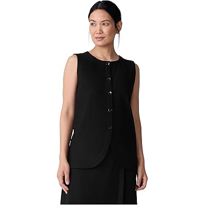 Eileen Fisher Washable Stretch Crepe Round Neck Long Vest black