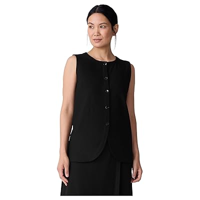 Eileen Fisher Washable Stretch Crepe Round Neck Long Vest Women
