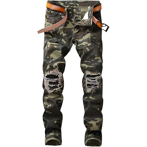 QZH.DUAO Men's Camo Denim Jeans